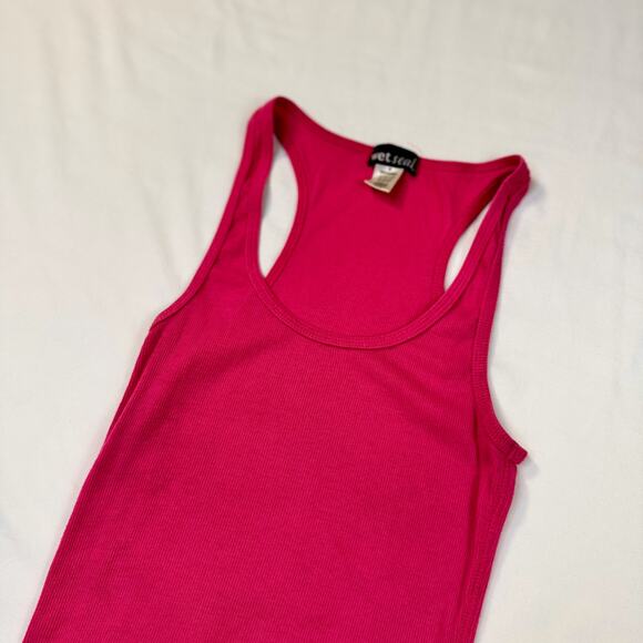 Wet Seal Ribbed Racerback Skinny Longline Tank Top Hot Pink Y2K Women's Medium - Picture 4 of 10